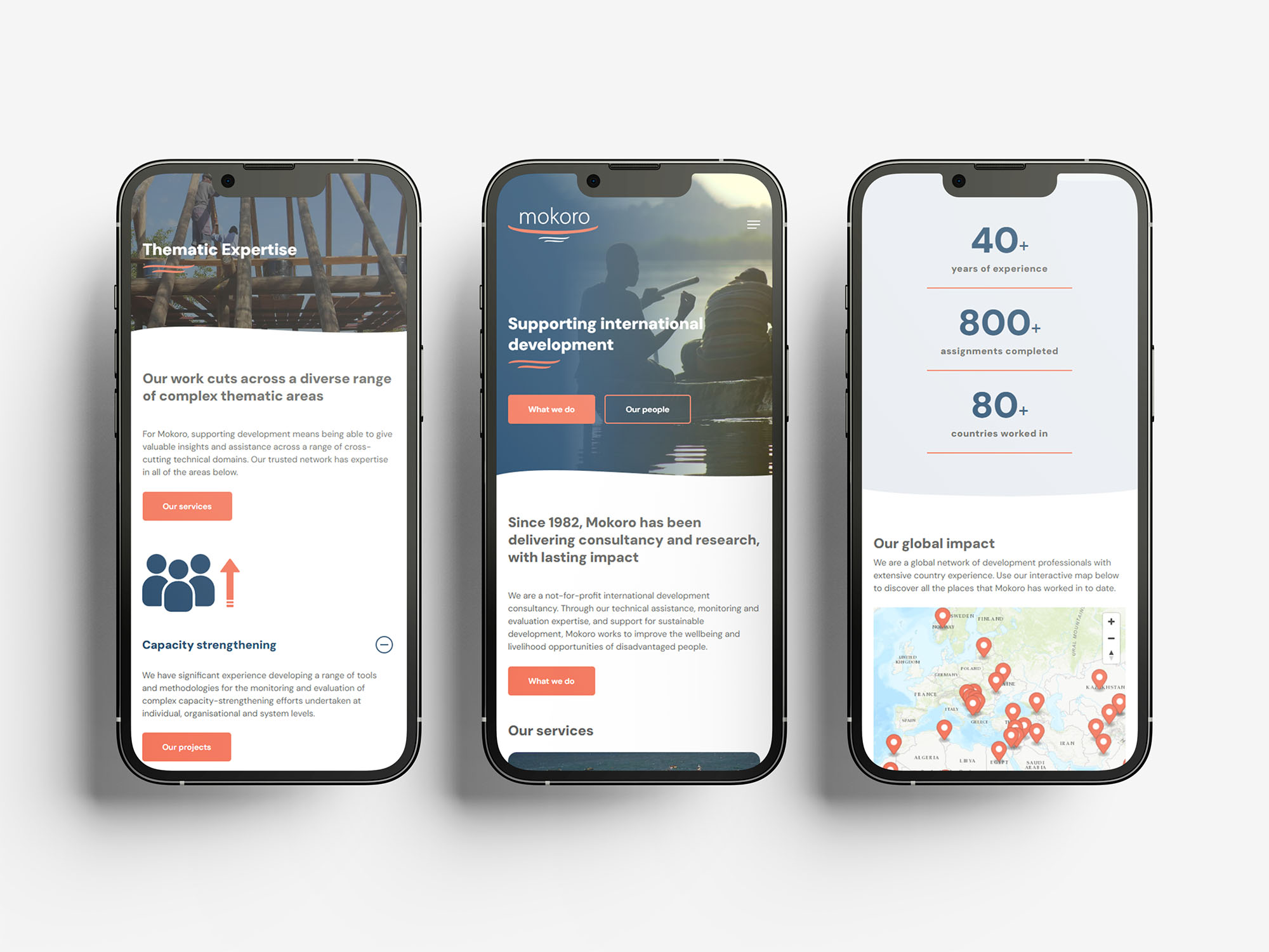 Mokoro website mocked up on phone